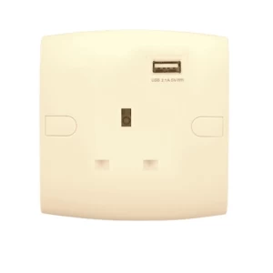 فيش كهرباء مع شاحن USB 13 أمبير 7x7 سم بيج، موديل ALF Classic | شركة الفنار